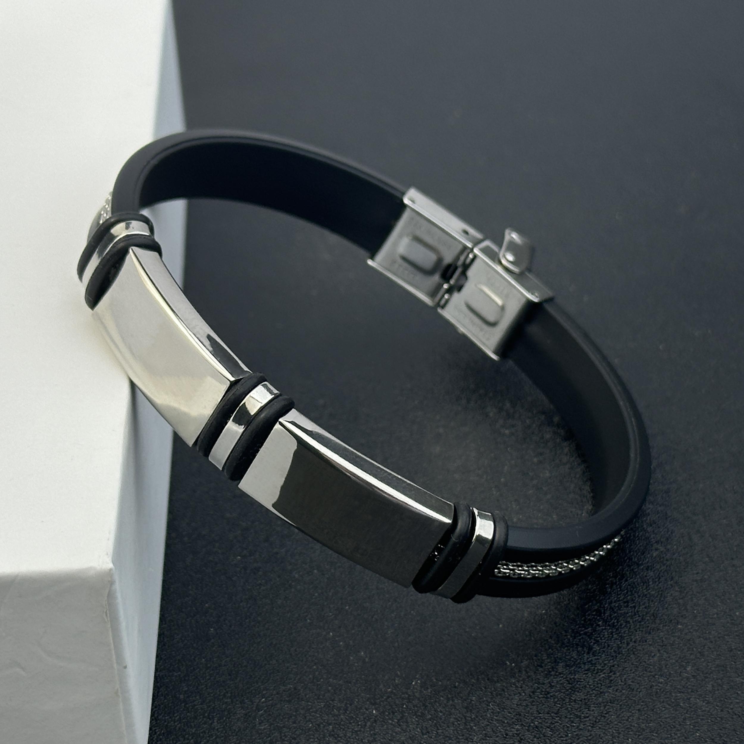 Double Tone Stainless Steel Bracelet with Silicone Strap